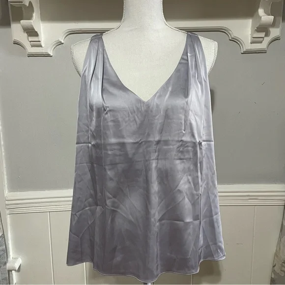 Boston Proper Nikki V-Neck Charmeuse Blouse in Silver Size 14 - Picture 2 of 8